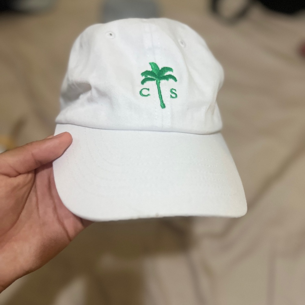 White Cap with Green Palm Embroidery